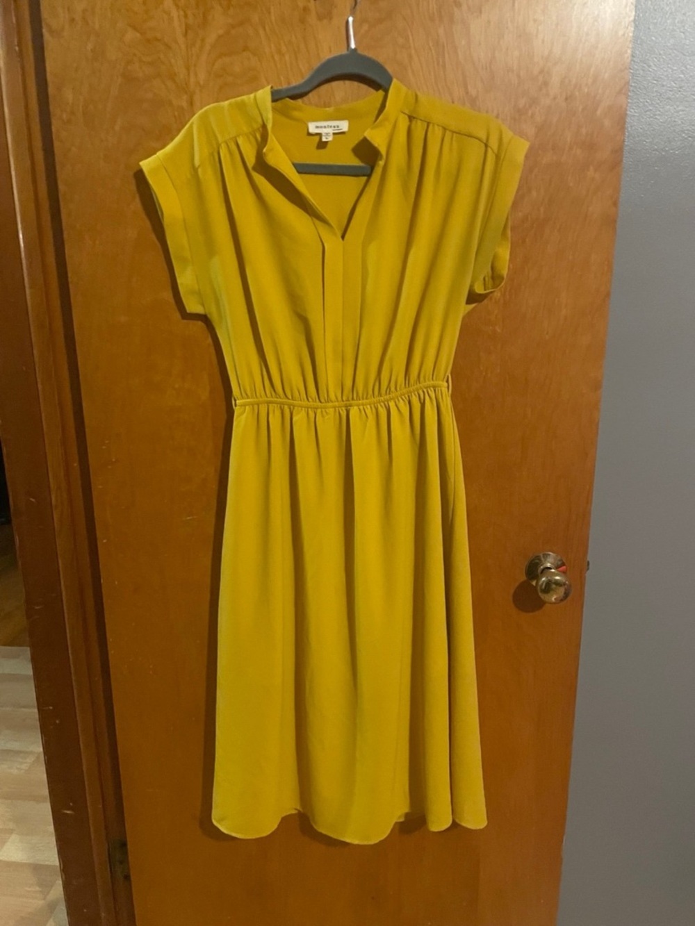 Monteau Mustard Yellow Midi Dress with Notch Neck